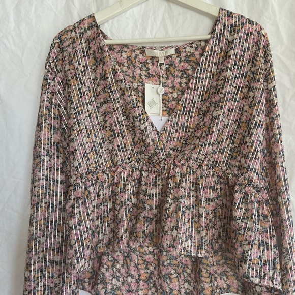 Wayf Metallic Stripe Floral Peplum Blouse Size Medium NEW - Picture 5 of 10